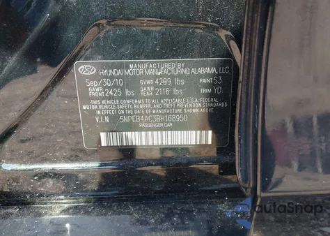 2011 Hyundai Sonata Gls from USA, damaged, VIN 5NPEB4AC3BH168950